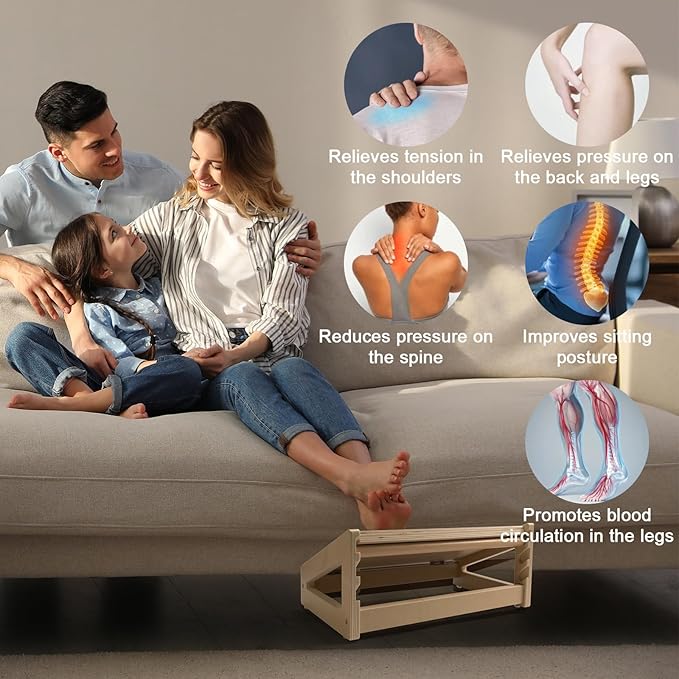 WOOD CITY Foot Rest for Under Desk at Work, 3 Heights Adjustable Footrest with Silicone Surface, 2 in 1 Foot Stool Improve Posture, Reduce Fatigue & Pain, Ideal for Home/Office/Gaming (Natural)-DeskLoop Office