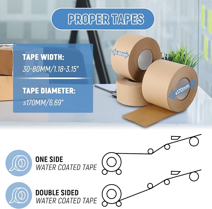 Water-Activated Tape Dispenser, Manual Kraft Gum Tape Dispenser, Width Adjustable 1.18-3.15", Light Weight & Portable Packing Tape Dispenser Set, Blue-DeskLoop Office