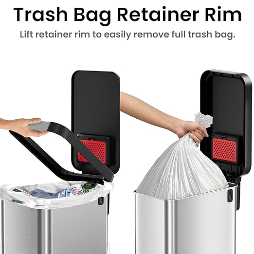 iTouchless SoftStep 13.2 Gallon Slim Step Pedal Trash Can with Odor Filter, Elongated Stainless Steel Recycling Bin, Space-Saving Garbage Trashcan, 50 Liter Bedroom Livingroom Wastebasket Home Office-DeskLoop Office