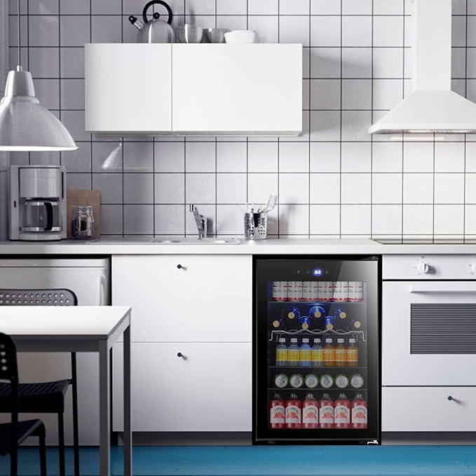 Antarctic Star Beverage Refrigerator -150 Can Mini Fridge for Soda Beer or wine,Small Drink Dispenser, For Office or Bar with Adjustable Removable Shelves,4.5 Cu. Ft. (Black)-DeskLoop Office