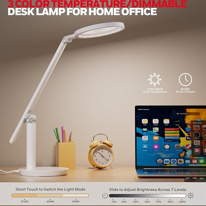 HONEYWELL Desk Lamp for Home Office, H6 Sunturalux™ Eye-Caring Led Desk Light, 800LM Dimmable Desk Lamp with Timer, Touch Control Tall Desk Reading Light, Table Lamp for Circle Webcam, Study, Bedroom-DeskLoop Office