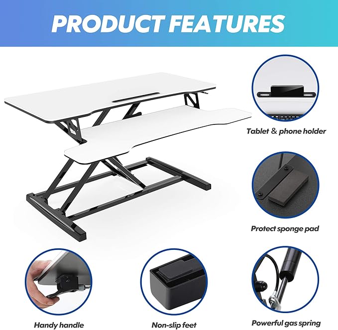 FITUEYES Height Adjustable Standing Desk 36” Wide Sit to Stand Converter Stand Up Desk Tabletop Workstation for Dual Monitor Riser FSD309103WW-DeskLoop Office