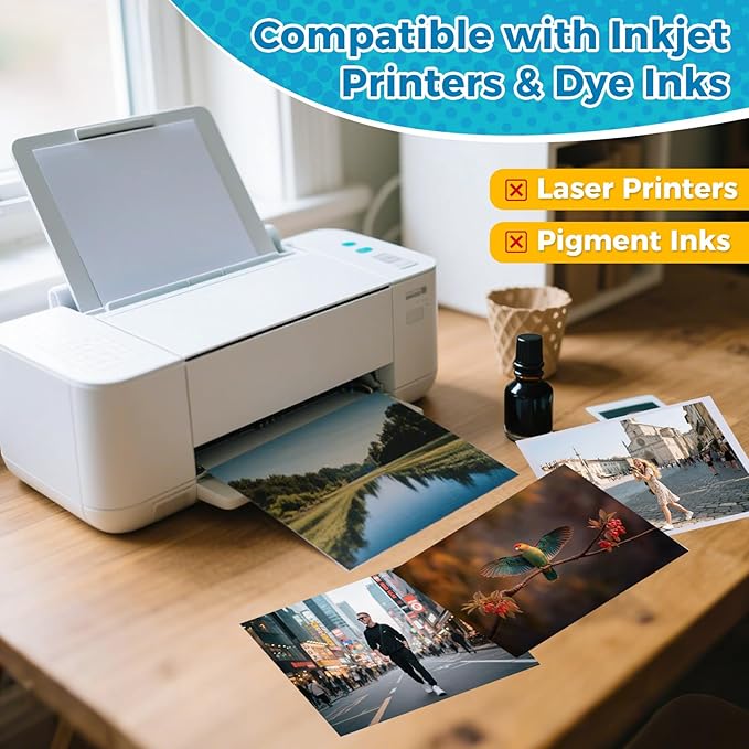 Glossy Photo Paper for Printer - 20 Sheets 8.3 x 11.7 In Inkjet Photo Printer Paper, Instant Dry Single-sided Printing Picture Paper for DIY Picture Wall, Greeting Card, Menu, Brochure, Decors-DeskLoop Office