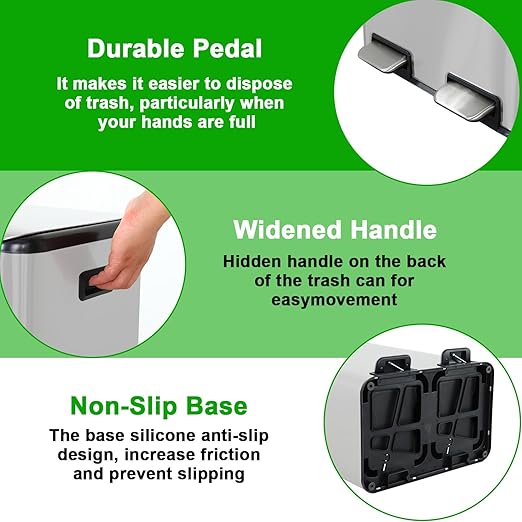 PayLessHere Trash Can, 16 Gallon (2x8G) 60 Liter Rectangular Trash Cans Stainless Steel Step Trash Can with Inner Buckets and Hinged Lids, Suitable for Kitchen Office Home Use,Silver-DeskLoop Office