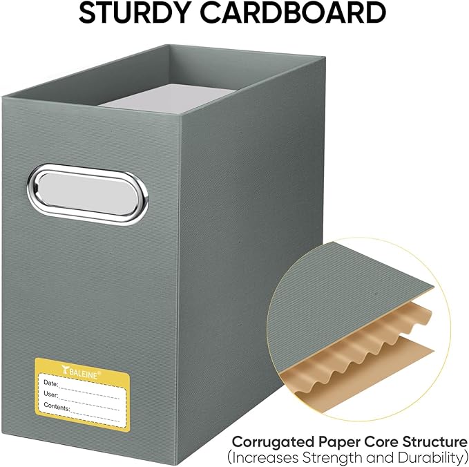 BALEINE File Organizer Box, Cardboard File Folder Organizer with Handle for Letter Size, Portable Collapsible Hanging Filing Box for Home Office Document Storage (2 Pack, Grey)-DeskLoop Office