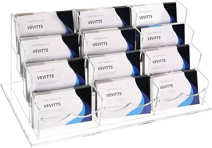 Business Acrylic Card Holder Display for Desk, 12 Slots 4 Tiers Multiple-Clear Acrylic Business Card Stand Set, Holds Approximately 600 Cards-DeskLoop Office