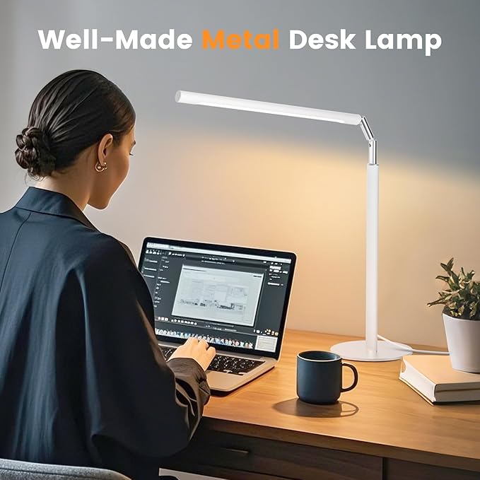 White LED Desk Lamp - Foldable Industrial Desk Light for Home Office, 15W Dimmable Table Lamp for Reading with Base, 4 Color Temps, 16" Eye Caring Metal Desktop Task Lamp for College Dorm Study-DeskLoop Office