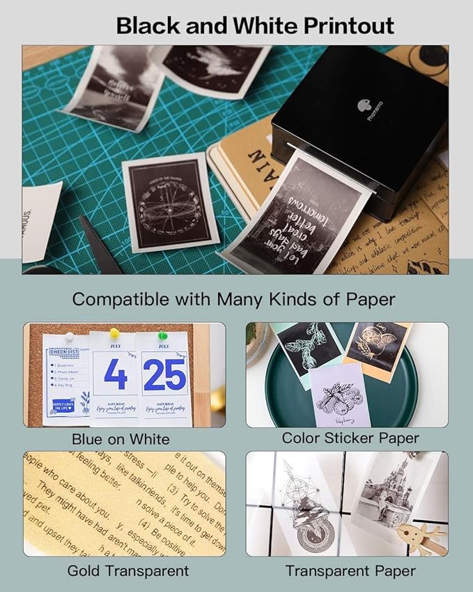 Phomemo Mini Sticker Printer- Mini Printer Sticker Maker Machine M02, Print Pods Suitable for Creative DIY, Diaries, Photos, Study Notes, Portable Thermal Inkless Label Maker for Home/Travel, Black-DeskLoop Office