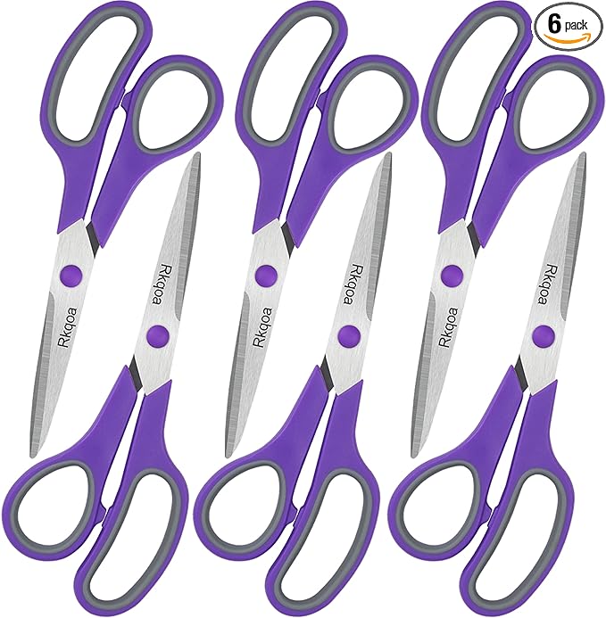 Purple Scissors Pack, Rkqoa 8" Scissors All Purpose - Comfort-Grip Sharp Shears for Office School Sewing Fabric Craft Art Supplies, Teacher/Class Everyday use, Classroom Must have-DeskLoop Office