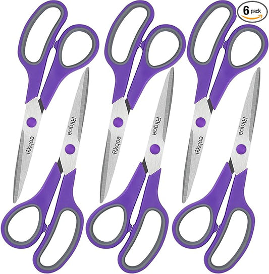 Purple Scissors Pack, Rkqoa 8" Scissors All Purpose - Comfort-Grip Sharp Shears for Office School Sewing Fabric Craft Art Supplies, Teacher/Class Everyday use, Classroom Must have-DeskLoop Office