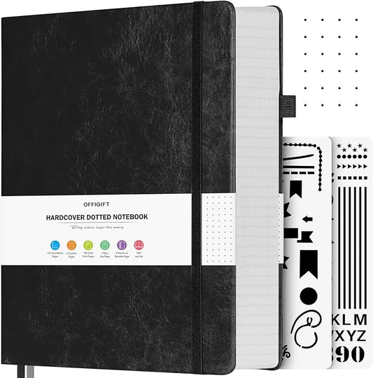 Bullet Dotted Journal, Large A4 Hardcover Leather Journal, 312 Numbered Pages Thick Journal, 100gsm No Bleed Paper Dot Grid Notebook for Women Men, 8.5'' × 11'', Black-DeskLoop Office