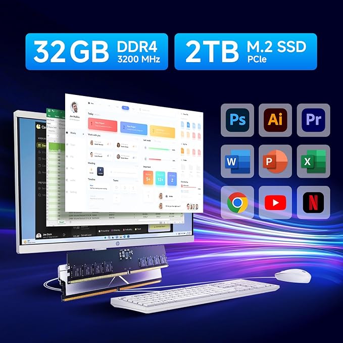 HP All in one Desktop Computer, 21.5" FHD Display, 32 GB RAM, 1 TB SSD, Intel Celeron J4025, Webcam, Intel UHD Graphics, Wi-Fi 6, Bluetooth, HDMI, Windows 11 Pro, Wired KB & Mouse, w/RH-Accessories-DeskLoop Office