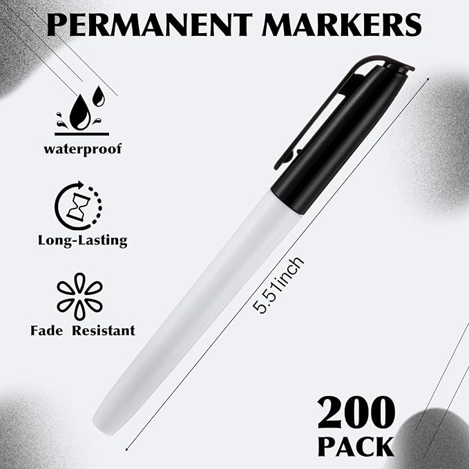 200 Pack 0.4mm Ultra Fine Point Permanent Marker Bulk, Fine Tip Permanent Markers Set, Quick Dry, Waterproof, Durable, Works on Paper, Glass, Ceramic, Plastic, Wood, Rock, Metal (Black)-DeskLoop Office