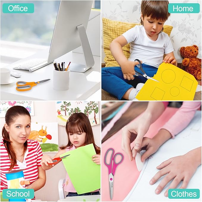 24 Black Scissors Bulk, Rkqoa 8" All Purpose Scissors Pack - Thick Sharp Shears for Office School Sewing Craft Supplies, Classroom Must have, Teacher/Class Scissor, Right/Left Handles-DeskLoop Office