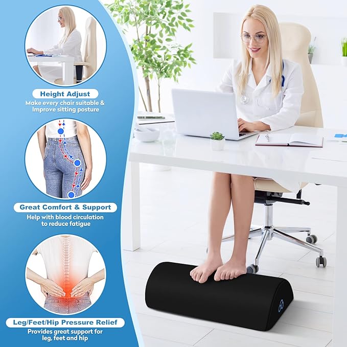 StepLively Foot Rest Ergonomic Pillow for Under Desk at Work, Anti-Fatigue Footrest Support Pillow for Fatigue & Pain Relief, Comfortable for Office Chair, Car Seat & Gaming Chair - Black-DeskLoop Office