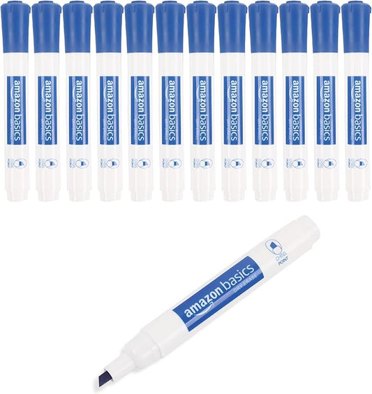 Amazon Basics Dry Erase Markers For Whiteboards, Chisel Tip, Low-Odor, Blue, Pack of 12-DeskLoop Office
