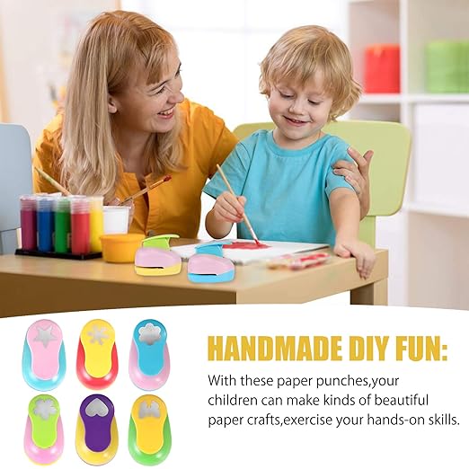 6 Pcs Colorful Craft Hole Punch with 10 Glitter Cardstock Papers, Decorative Scrapbook Paper Puncher Set, Different Shape Paper Hole Puncher Set for Office Supplies (6 Pcs- Different Shapes)-DeskLoop Office