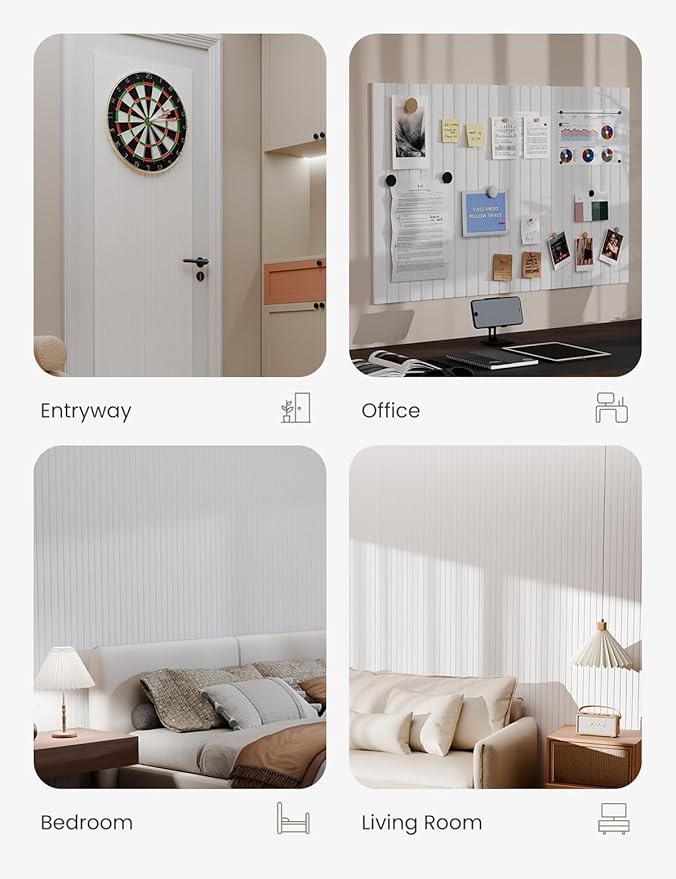 Bumusty Large Cork Board Alternative-36 x24 Felt Bulletin Board Tiles, with 30 Pushpins, 40 Adhesive Tabs, 6-Pack Slat Wall Paneling, Cork Boards for Office Push Pin Board Felt Board-Milky White-DeskLoop Office