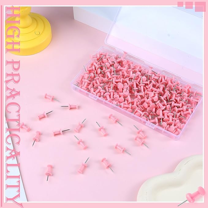 220 Count Pink Push Pins, Standard Plastic Head Steel Point Thumb Tacks Decorative Push Pins for Cork Board Wall Hanging-DeskLoop Office