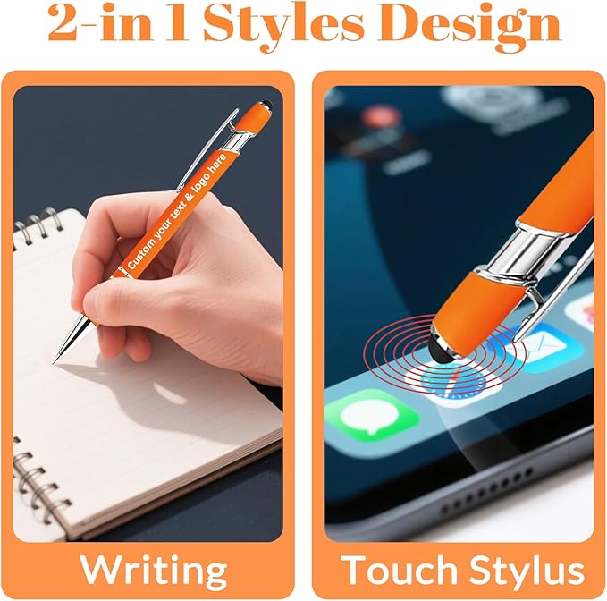 Personalized Ballpoint Pens Bulk with Stylus, Custom Pen Engraving Name Logo Text, Gifts for Business School Christmas Birthday Office Graduation-DeskLoop Office