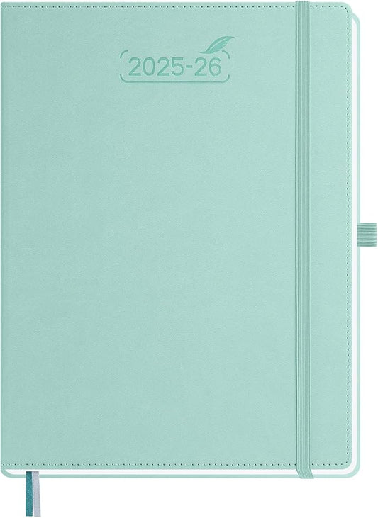 BEZEND Planner 2025-2026 Weekly and Monthly, 8.5" x 11" Academic Calendar (Jul 25-Dec 26) Vertical Daily Appointment with Hourly Timeslot & Monthly Tab, PU Leather Hardcover - Mint Green-DeskLoop Office