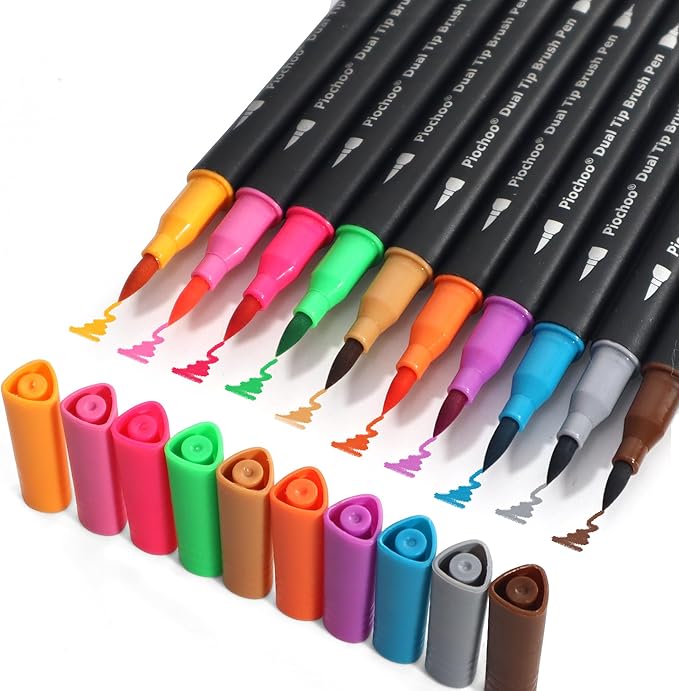 Coloring Markers Pens, 34 Dual Tip Brush Pens, Fine Point Marker set for Kids Adult Coloring Book, Bullet Journaling, Drawing-DeskLoop Office