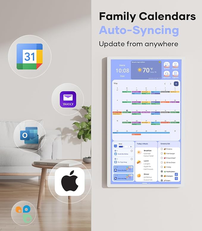 Cozyla Digital Calendar+ 2: 24 inch Wall Planner Touch Screen Chore Chart Customize Dashboard Smart Electronic Calendar for Family Schedules Meal Planner Support Any Google Play App Wall Mount White-DeskLoop Office