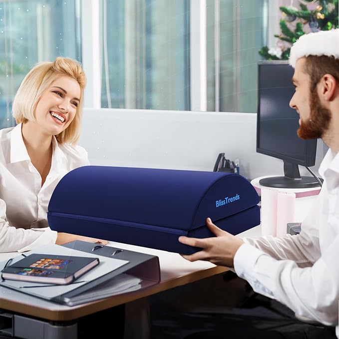 BlissTrends Foot Rest for Under Desk at Work-Versatile Foot Stool with Washable Cover-Comfortable Footrest with 2 Adjustable Heights for Car,Home and Office to Relieve Back,Lumbar,Knee Pain-Blue Long-DeskLoop Office