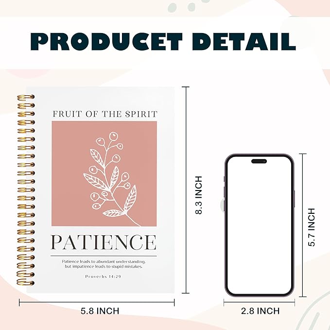 BearCake Fruit of the Spirit Patience Christian Notebook Journal, Christian Gifts for Women, Bible Notebooks for Note Taking, Bible Journaling Notebook, Hardcover Spiral Notebook 5.5x8.3-DeskLoop Office