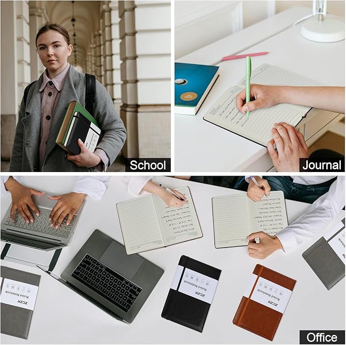 ZCZN 6 Pack Lined Journal Notebooks, 192 Pages A5 Hardcover Leather Journals for Work,Writing,School & Travel, College Ruled Journaling Notebooks for Notes Taking,Diary Journal(Black+Brown+Grey)*2-DeskLoop Office