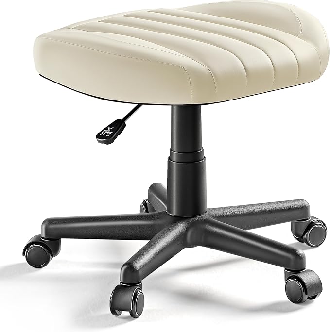 EUREKA ERGONOMIC Multi-Use Foot Stool, Height Adjustable Footrest Stool with Wheels, 360°Swivel Leg Rest Rolling Chair, Rest Ottoman Under Desk for Home Office,Beige-DeskLoop Office
