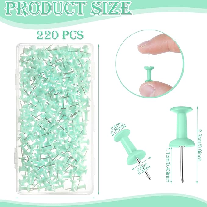 220 Count Green Push Pins, Standard Plastic Head Steel Point Thumb Tacks Decorative Push Pins for Cork Board Wall Hanging-DeskLoop Office