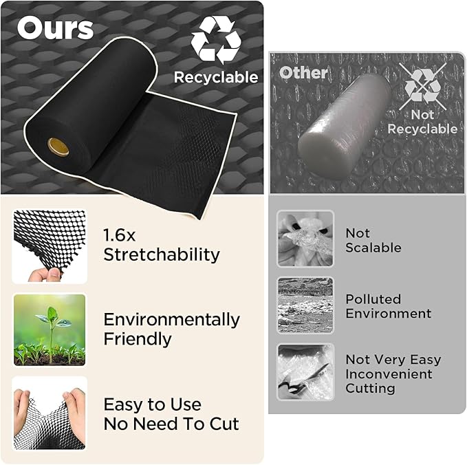 Honeycomb Packing Paper, 12"x50' Black | Perforated Honeycomb Packing Paper Recyclable Moving Supplies for Shipping & Moving | Plastic-Free Alternative to Bubble Cushion Wrap with 36 Fragile Stickers-DeskLoop Office