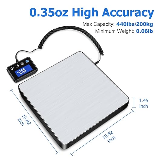 Shipping Scale, 440 lbs/0.35oz High Accurate Digital Postal Scale with Hold/Tare Function, Shipping Scale for Small Business, Packages, Luggage, Home Use, Battery & Charging Cable Include-DeskLoop Office