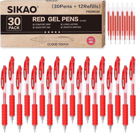 Red Gel Pens Bulk 30 Pack Red Pens Fine Point Smooth Writing No Smudge, CLOUD TOUCH Grip 0.7mm Gel Ink, Retractable Rollerball Pens for Server Office School, Lapiceros (RED)-DeskLoop Office