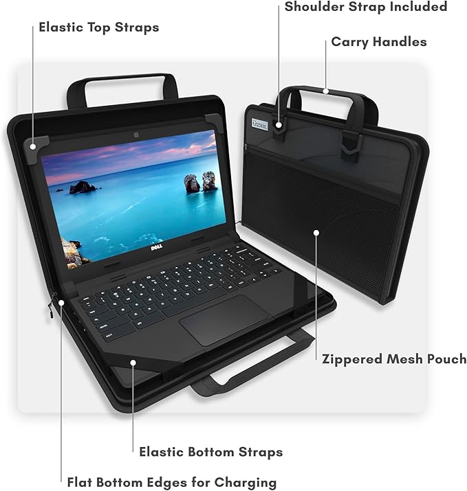 13-14 Inch Protective Always-on Chromebook Hard Case with Accessory Pouch and Adjustable Shoulder Strap, 40 Pack