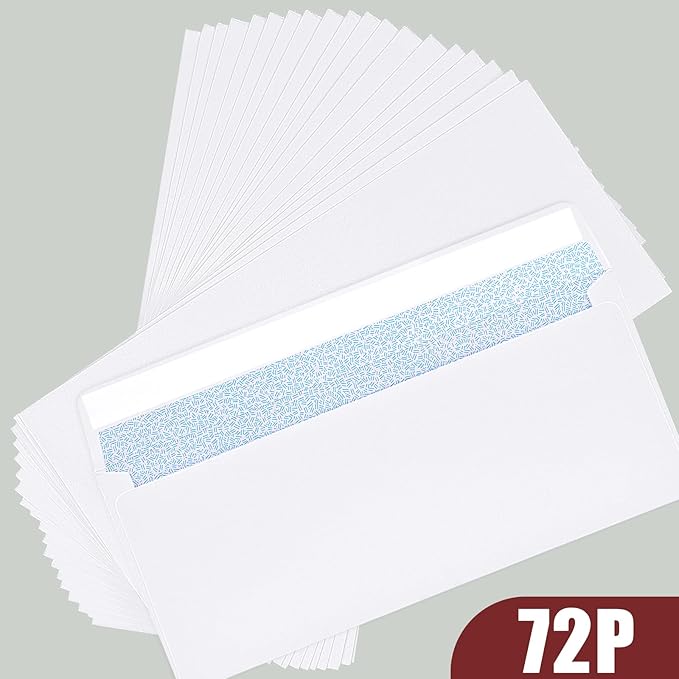 Joyberg 72 Packs #10 Envelopes, Business Envelopes, Envelopes Self Seal, Security Envelopes, Peel and Seal Closure, Size 4-1/8 X 9-1/2 Inches, White, 26LB-DeskLoop Office