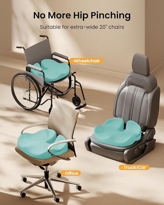 ProtoArc Extra Large Seat Cushions for Office Chairs, Ergonomic Memory Foam Seat Cushion for Home, Extra Cover, Car Seat Cushions for Driving, Pressure Relief Pad for Sciatica - Mint Green-DeskLoop Office
