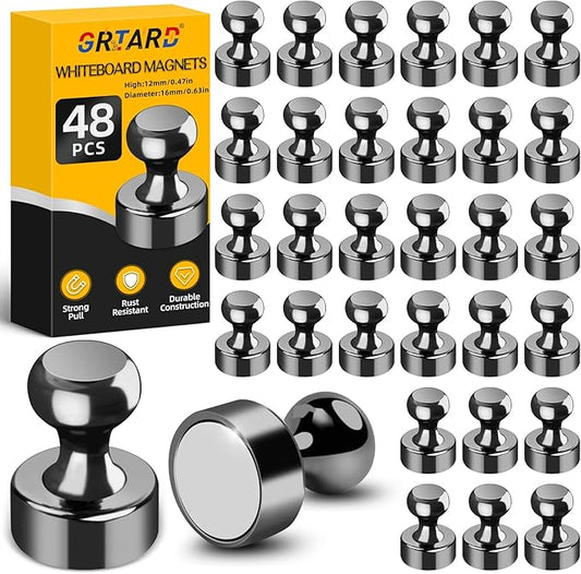 Grtard 48 Pack Black Magnetic Push Pins, Fridge Magnets for Whiteboard, Whiteboard Magnets Refrigerator Magnets, Small and Strong Push Pin Magnet for Office, School, Locker, and Map Magnet-DeskLoop Office