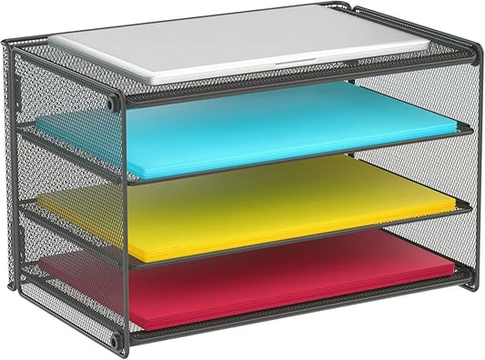 Samstar Paper Letter Tray, 3 Tier Desk File Organizer Paper Sorter Letter Shelf Rack, Mesh Made,Black ...-DeskLoop Office