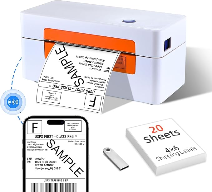 vretti Bluetooth Shipping Label Printer - 4x6 Thermal Label Printer for Shipping Packages Small Business Office or Home,Widely Used for Amazon, Ebay, Shopify, Etsy, USPS-DeskLoop Office