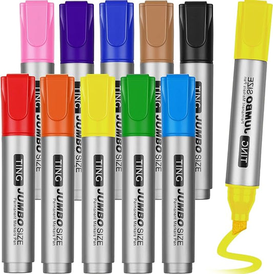 Fuutreo 10 Pack Jumbo Permanent Markers Bulk Large Chisel Tip Permanent Markers Quick Drying Waterproof Big Huge Poster Pens for Office, Logistics Company and More(Rich Color)-DeskLoop Office