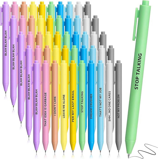 Epakh 50 Pcs Funny Pens Inspirational School Pens Bulk Positive Motivational Quotes on Ballpoint, Black Ink Pen for Adults Back to Schools Gift from Teacher(Interesting,Macaron Color)-DeskLoop Office
