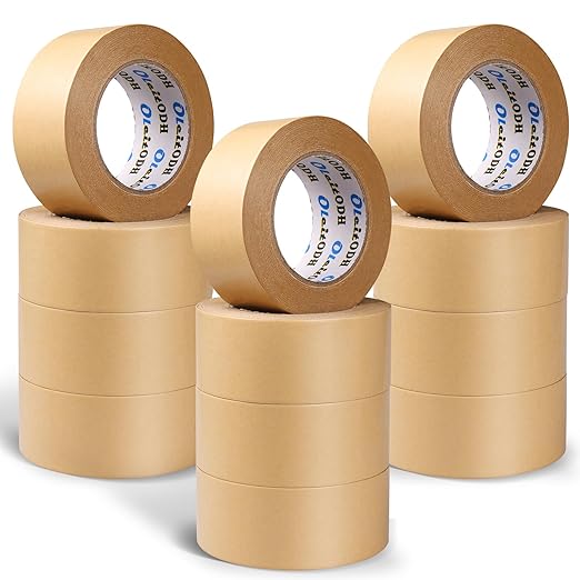 12 Pack Brown Paper Packing Tape, Kraft Paper Tape Bulk 2" x 55 Yardx 7 mil Gummed Tape for Marking, Sealing Box, Masking, Shipping, Strong Adhesive Easy-to-Tear Waterproof Tape-DeskLoop Office