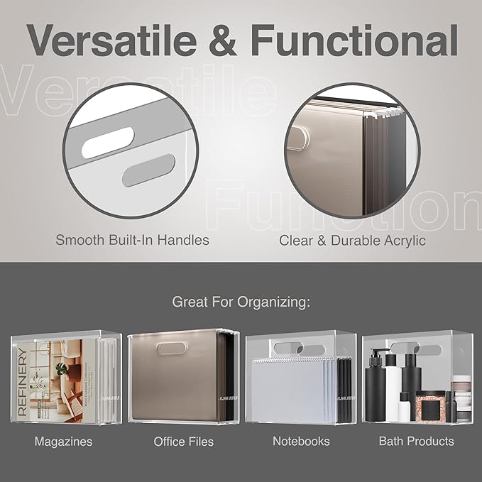 File Organizer for Desk - This Acrylic Storage Box is great for Office Organization - Its Modern Acrylic Magazine Holder makes a Great Gift for Home/Work Space-DeskLoop Office