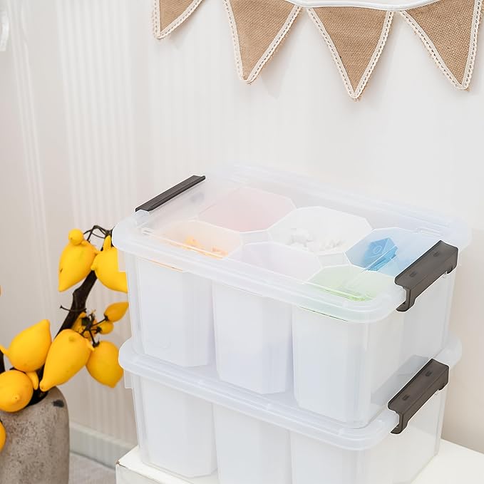 Citylife 17 QT Plastic Storage Bins Clear Storage Box with Lids Multipurpose Stackable Storage Containers for Organizing Tool, Craft, Crayon, 4 Packs