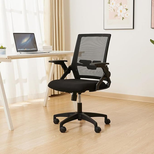 Ergonomic Office Chair Desk Chair with Adjustable Height Mesh Computer Chair Swivel Chair with Flip-up Arms and Lumbar Support Black-DeskLoop Office