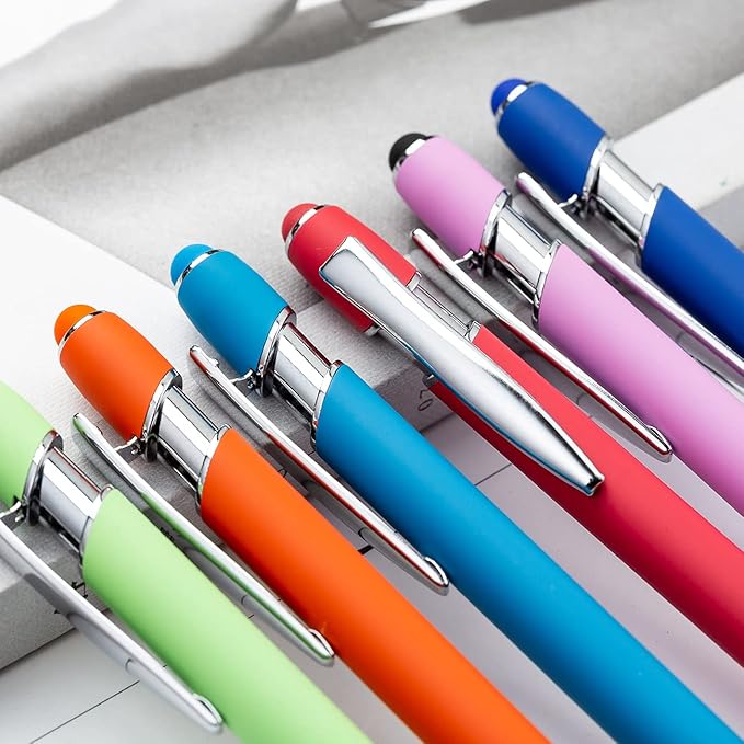 PASISIBICK 8 Pieces Ballpoint Pens with Stylus tip, 2-in-1 Stylus Retractable Ballpoint Pen, Metal Stylus Pen for Touch Screens, 1.0 mm Black Ink