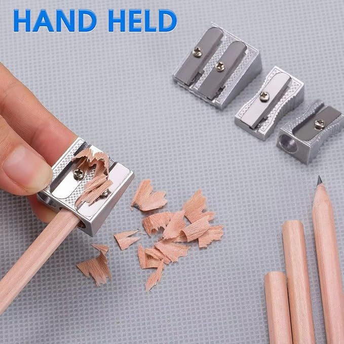 Metal Pencil Sharpeners, 4pcs Manual Double Hole Pencil Sharpener for Colored Graphite Pencils, Crayon Sharpener, Home School Office-DeskLoop Office