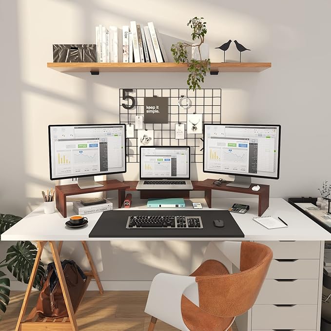 WESTREE Triple Monitor Stand Riser - Extra Long, Adjustable Length & Angle, 3 Shelf Desktop Storage for 1-3 Monitors-DeskLoop Office